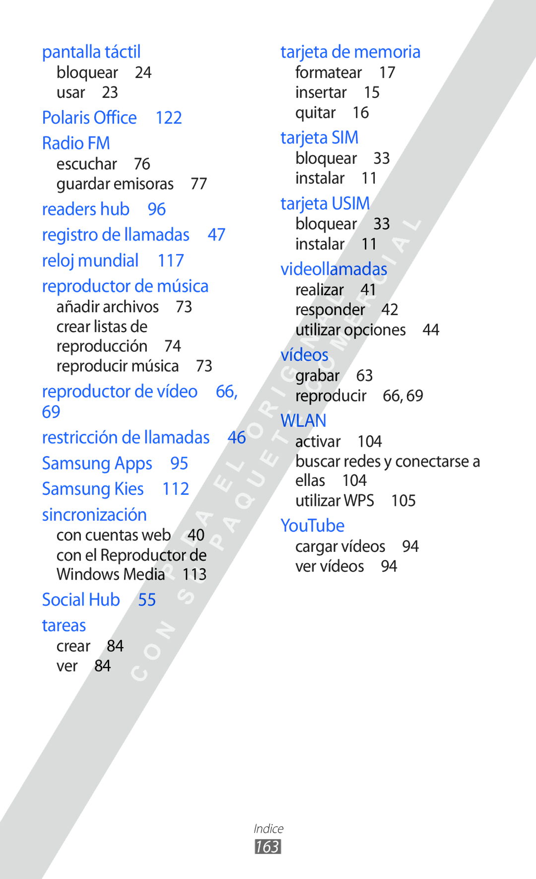 Samsung GT-I9100LKAATL, GT-I9100LKAXEU Bloquear 24 usar , Activar Buscar redes y conectarse a ellas Utilizar WPS , 163 